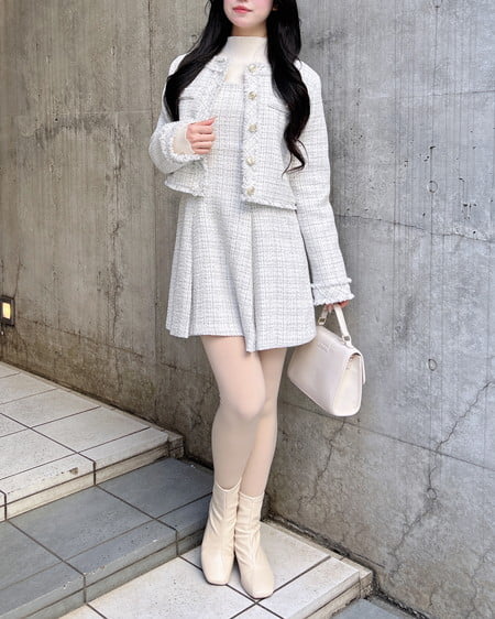 INGNI(イング) バックレースアップツイードミニキャミワンピース オフ/ツイード