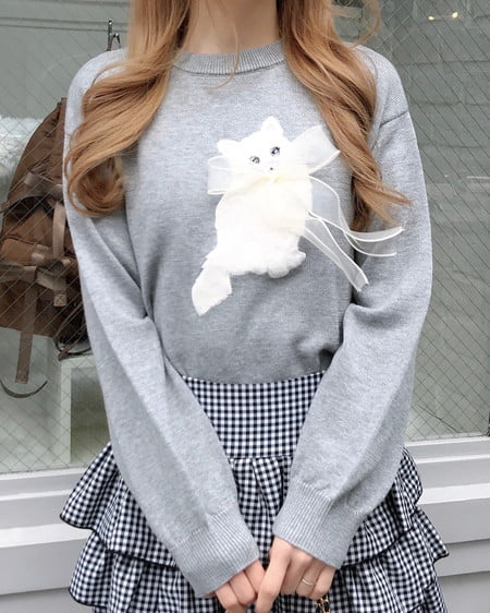 フェザーねこニット