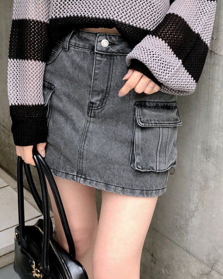 INGNI（イング） デニムカーゴミニスカパン ｸﾞﾚｰ