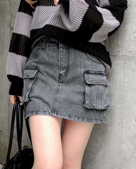 INGNI（イング） デニムカーゴミニスカパン ｸﾞﾚｰ