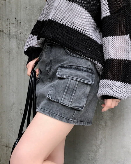 INGNI（イング） デニムカーゴミニスカパン ｸﾞﾚｰ