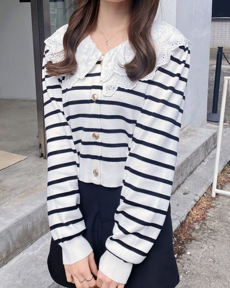 レースフリル襟ニットカーディガン