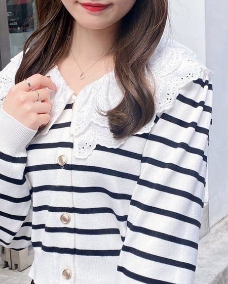 INGNI（イング） レースフリル襟ニットカーディガン ｵﾌｸﾛ/ﾎﾞｰﾀﾞｰ