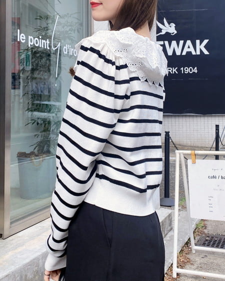 INGNI（イング） レースフリル襟ニットカーディガン ｵﾌｸﾛ/ﾎﾞｰﾀﾞｰ