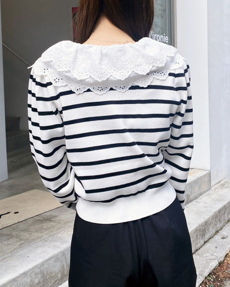 INGNI（イング） レースフリル襟ニットカーディガン ｵﾌｸﾛ/ﾎﾞｰﾀﾞｰ