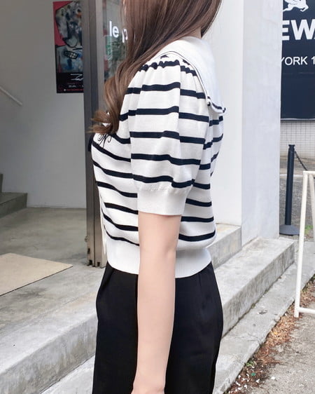 INGNI（イング） セーラーカラー配色ニットカーディガン ｵﾌｸﾛ/ﾎﾞｰﾀﾞｰ