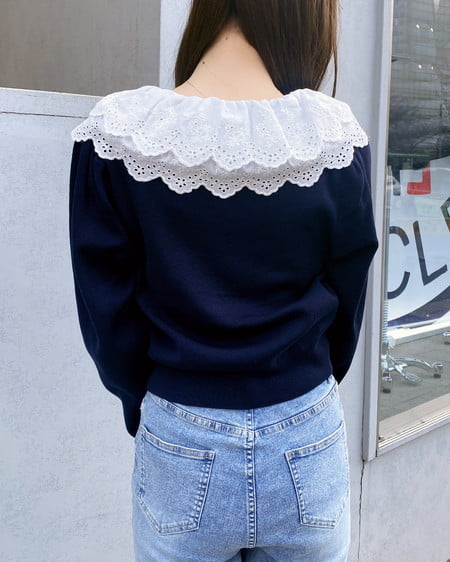 INGNI（イング） レースフリル襟ニットカーディガン ｺﾝ
