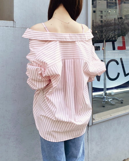 INGNI（イング） 2Wayオフショルストライプ柄シャツ ﾋﾟﾝｸ/ｽﾄﾗｲﾌﾟ