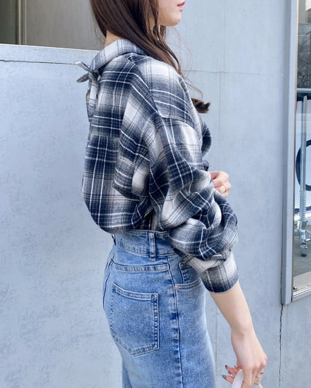 INGNI（イング） バックレースアップチェック柄裾タックシャツ ｵﾌｺﾝ/ﾁｪｯｸ