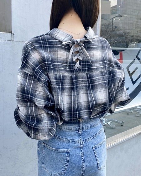INGNI（イング） バックレースアップチェック柄裾タックシャツ ｵﾌｺﾝ/ﾁｪｯｸ