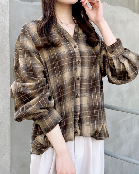 INGNI（イング） バックレースアップチェック柄裾タックシャツ ﾍﾞｰｼﾞｭ/ﾁｪｯｸ