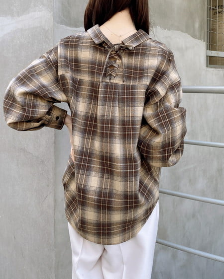 INGNI（イング） バックレースアップチェック柄裾タックシャツ ﾍﾞｰｼﾞｭ/ﾁｪｯｸ