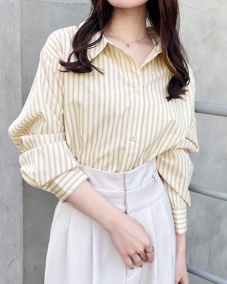 2Wayオフショルストライプ柄シャツ