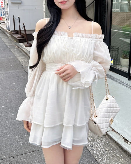 INGNI（イング） チュールオフショルミニワンピース ｵﾌﾎﾜｲﾄ