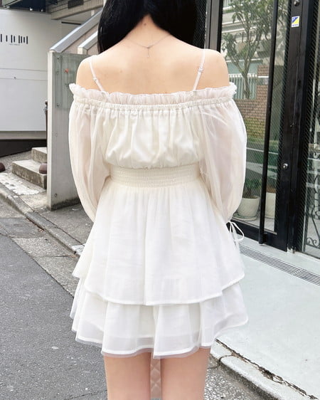 INGNI（イング） チュールオフショルミニワンピース ｵﾌﾎﾜｲﾄ