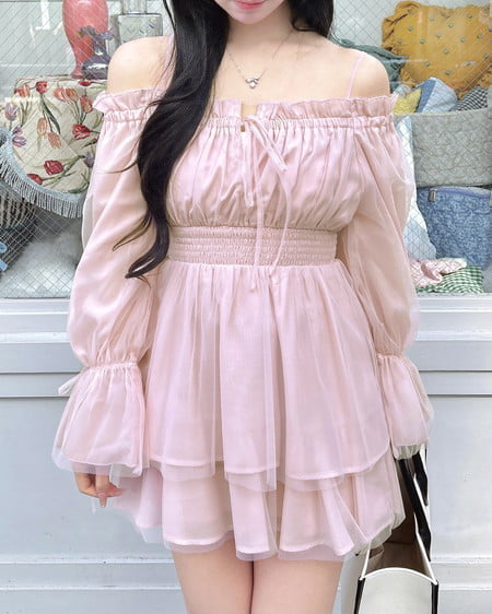 INGNI（イング） チュールオフショルミニワンピース ﾋﾟﾝｸ