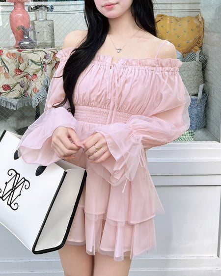 INGNI（イング） チュールオフショルミニワンピース ﾋﾟﾝｸ