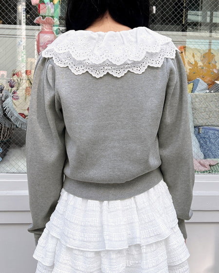 INGNI(イング) レースフリル襟ニットカーディガン グレー