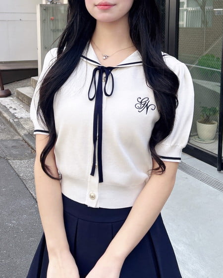 INGNI（イング） セーラーカラー配色ニットカーディガン ｵﾌﾎﾜｲﾄ/ｺﾝ