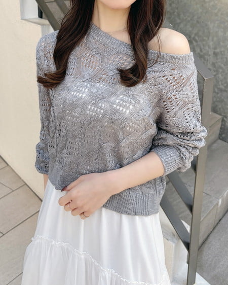 INGNI（イング） 透かし編みニットプルオーバー ｸﾞﾚｰ