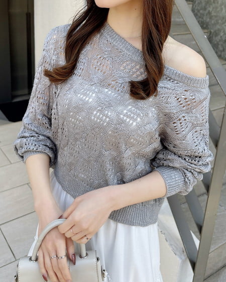 INGNI（イング） 透かし編みニットプルオーバー ｸﾞﾚｰ