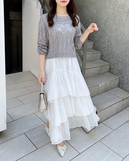 INGNI（イング） 透かし編みニットプルオーバー ｸﾞﾚｰ