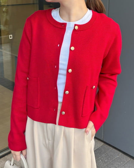 INGNI（イング） 金ボタンスポンディッシュニットカーディガン ｱｶ