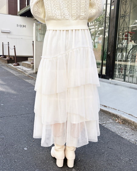 INGNI（イング） ランダムチュールティアードスカート ｵﾌﾎﾜｲﾄ