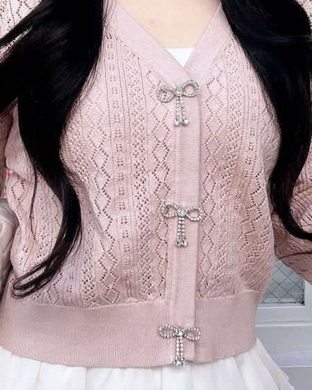 INGNI（イング） パターンメッシュリボンボタンニットカーディガン ﾋﾟﾝｸ