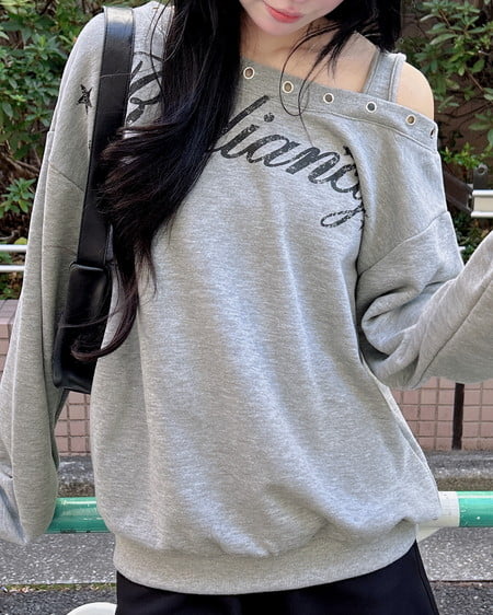 INGNI（イング） ハトメオフショルロゴスウェットトップス ｸﾞﾚｰ