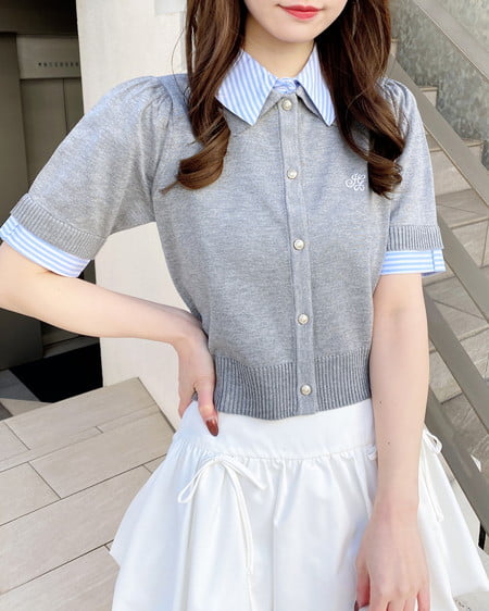 INGNI（イング） Wカラー配色半袖ポロニット ｸﾞﾚｰ/ﾌﾞﾙｰｽﾄﾗｲﾌﾟ