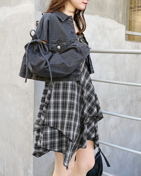 INGNI（イング） 袖リボンクロップド丈Gジャン ｸﾞﾚｰ