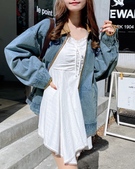 INGNI（イング） 襟袖異素材フロントジップデニムジャケット ﾃﾞﾆﾑ/ﾗｲﾄﾌﾞﾙｰ