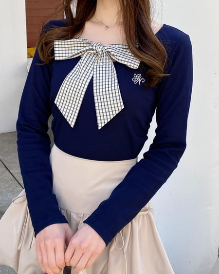 INGNI（イング） チェックリボンレイヤードトップス ｺﾝ