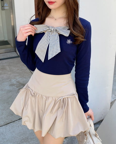 INGNI（イング） チェックリボンレイヤードトップス ｺﾝ