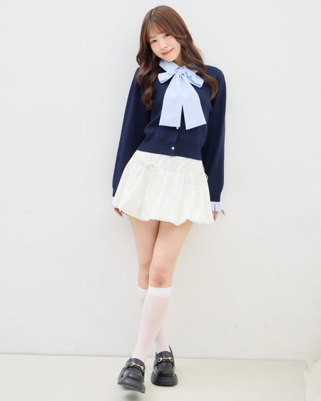 INGNI（イング） ボウタイドッキングニット ｺﾝ/ﾌﾞﾙｰｽﾄﾗｲﾌﾟ