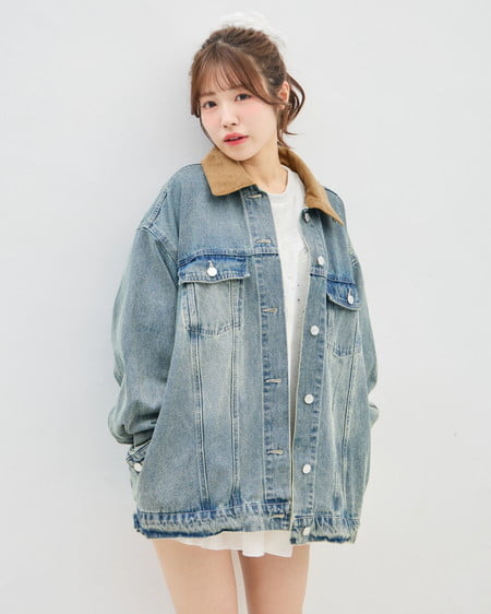 INGNI（イング） 襟異素材取り外しビッグGジャン ﾃﾞﾆﾑ/ﾌﾞﾙｰ