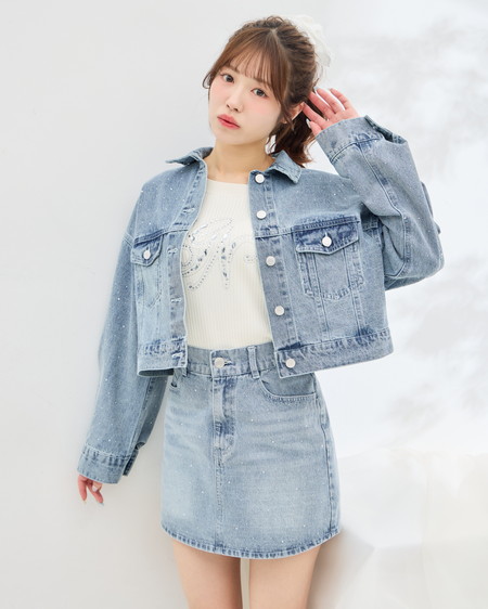 ラインストーンデニムミニスカート