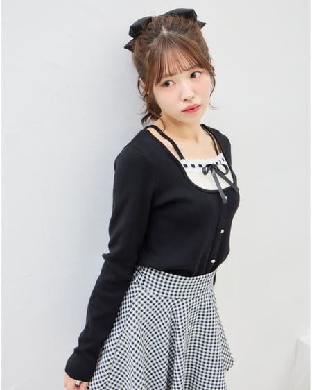 INGNI（イング） フロントリボンリブ切替ニット ｸﾛ