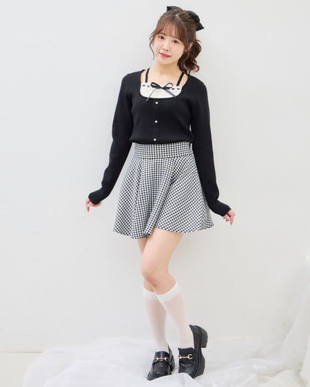 INGNI（イング） フロントリボンリブ切替ニット ｸﾛ