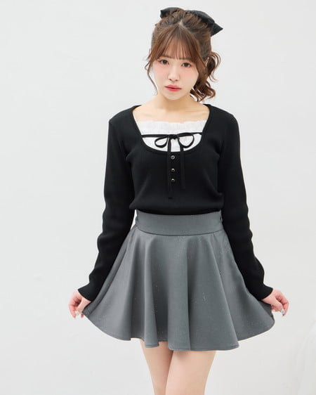 INGNI（イング） バックリボンラメフレアスカパン ｸﾞﾚｰ