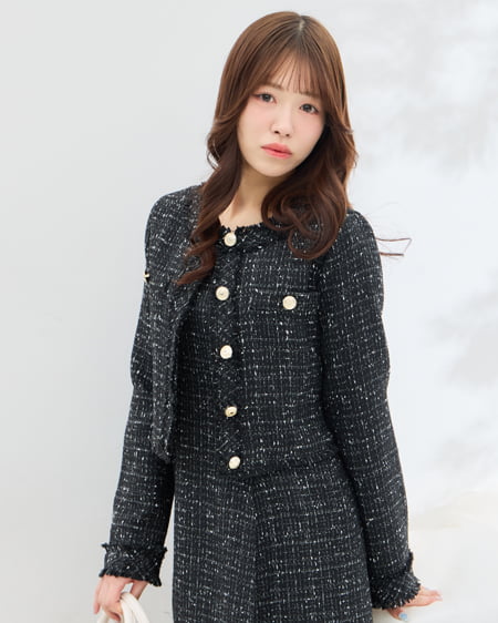 INGNI(イング) ツイードフリンジジャケット(セットアップ対応) クロ/ツイード