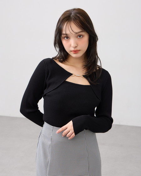 ビット付デコルテオープンリブニット