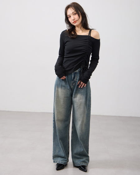 INGNI（イング） アシメドロストカットソー ｸﾛ