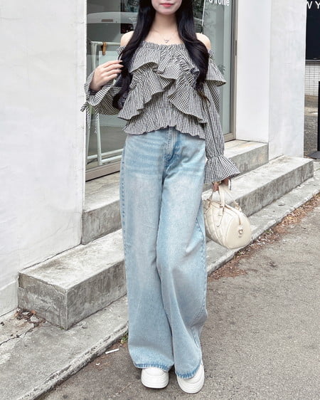 INGNI(イング) グリッターラメデニムワイドパンツ デニム/ライトブルー