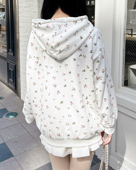 INGNI（イング） 花柄胸ロゴスウェットジップパーカー ｵﾌﾎﾜｲﾄ/ﾋﾟﾝｸ