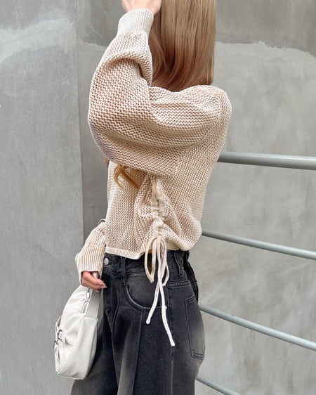 INGNI（イング） ウォッシュドロストメッシュニット ﾍﾞｰｼﾞｭ