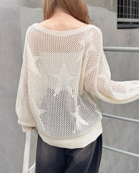 INGNI（イング） アソート柄メッシュチュニックニット ｵﾌﾎﾜｲﾄ