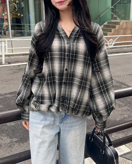 INGNI（イング） バックレースアップチェック柄裾タックシャツ ｵﾌｸﾛ/ﾁｪｯｸ