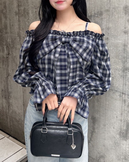 INGNI(イング) ビッグリボンチェック柄オフショルブラウス コン/チェック